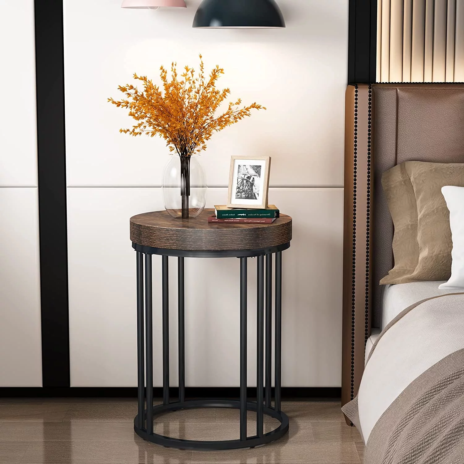 Round End Table, 2 Tier Wood Sofa Side Table for Living Room Bedroom 1 Pc