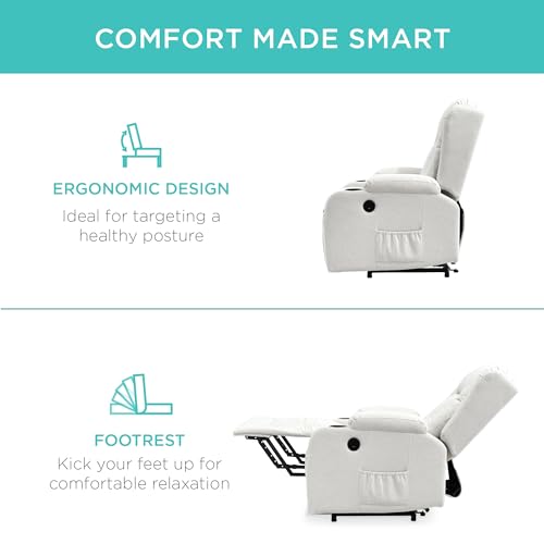 Best Choice Products Modern Linen Electric Power Lift Chair, Recliner Massage Chair, Adjustable Furniture for Back, Legs w/ 3 Positions, USB Port