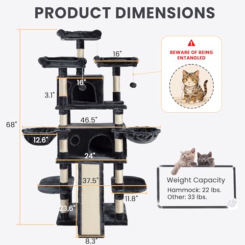 SHA CERLIN 68 Inches Multi-Level Large Cat Tree for Large Kitties/Big Cat Tower with Condo/Cozy Plush &zwnj