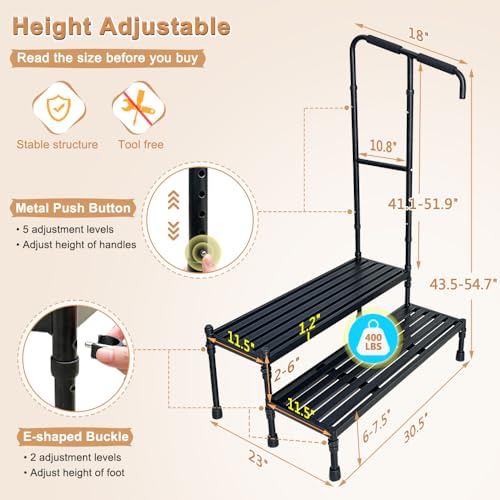 Bed Step Stool with Handle Medical Bedside Stairs for High Beds Adults Stepping Stool Assist Rail Adjustable Wide Platform Step for Elderly Seniors