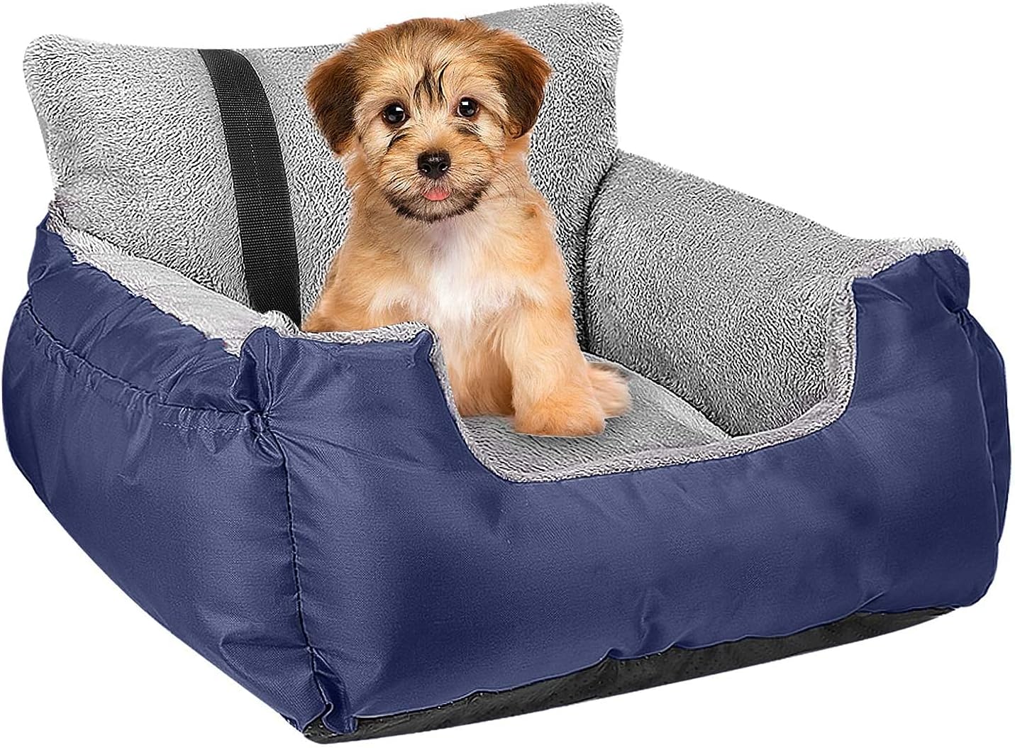Dog Car Seat,Puppy Booster Seat Dog Travel Car Bed with Storage Pocket and Clip-on Safety Leash Removable Washable Cover for Small Dog (Grey