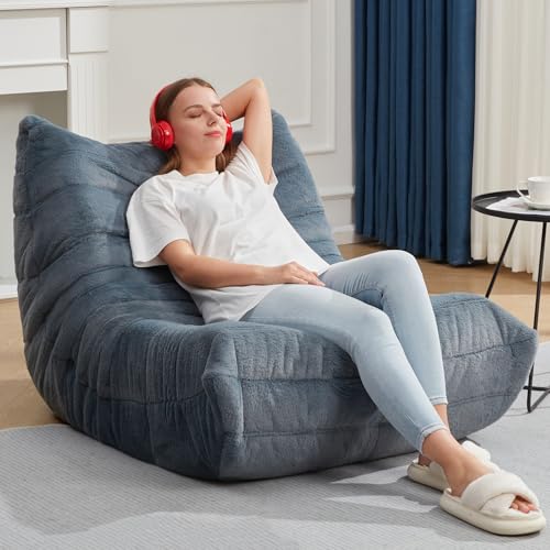 Bean Bag Chairs for Adults Giant Bean Bag Chair Memory Foam BeanBag Chair Big Bean Bag Sofa with Filler Faux Fur Fireside Beanbags Lazy Sofa for