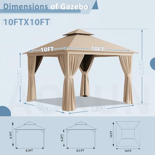 Aoxun 10'x12' Outdoor Patio Gazebo, Heavy Duty Party Tent with Wind-Resistant Ropes