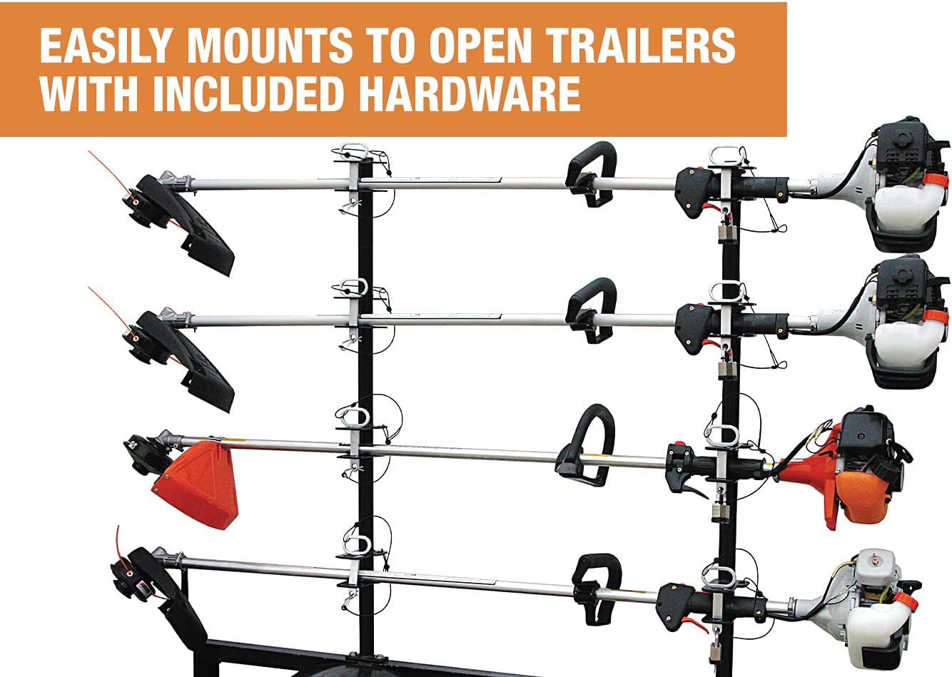 Buyers Products LT14 4-Channel Landscape Trimmer Edger Locking Rack for Commercial Trailers & Trucks Holds 4 Yard Lawn Weed Whackers Tools