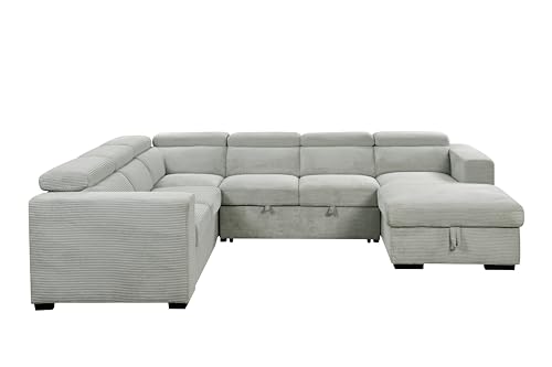 roomfitters 123" Oversized Modern U-Shaped 7-Seat Sectional Sofa Couch with Adjustable Headrest, Sofa Bed with Storage Chaise