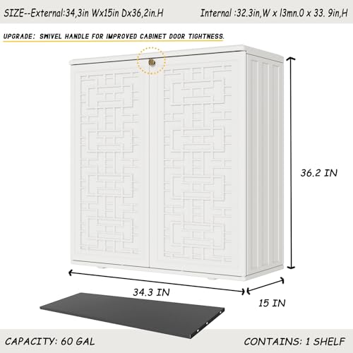 Outdoor Storage Cabinet Waterproof with Shelf,Resin Storage Sheds Outdoor Cabinets for tub towels/chemicals/grill items/Patio/Garden/Backyard