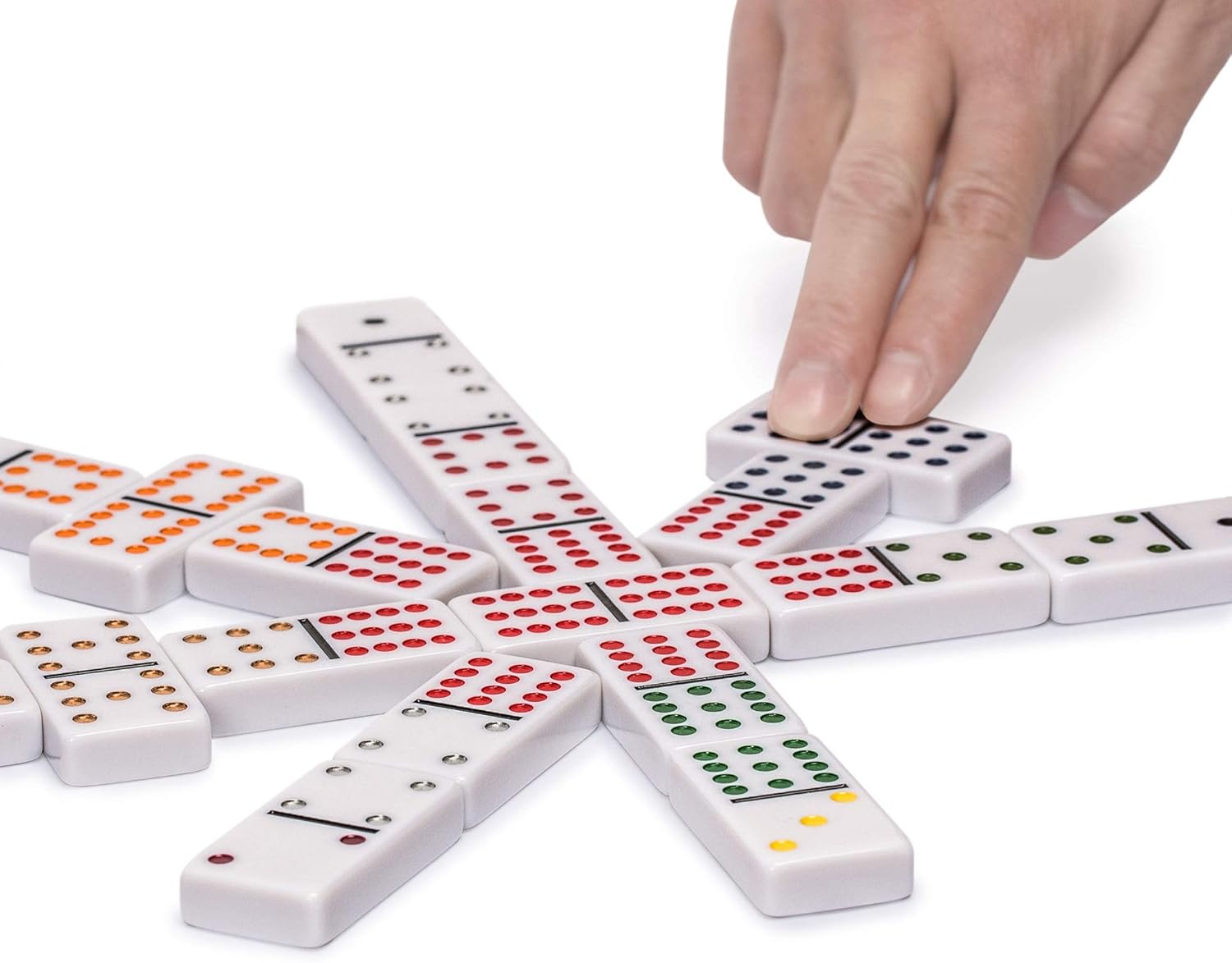 Yellow Mountain Imports Double 12 Colored Pips/Dots Dominoes in Black Lacquer Case