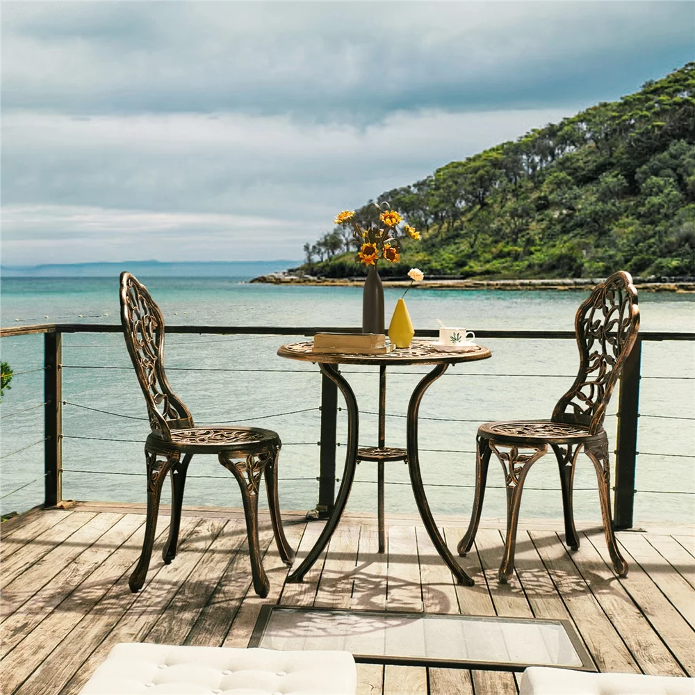 Easyfashion 3 Piece Patio Bistro Table Set, Bronze