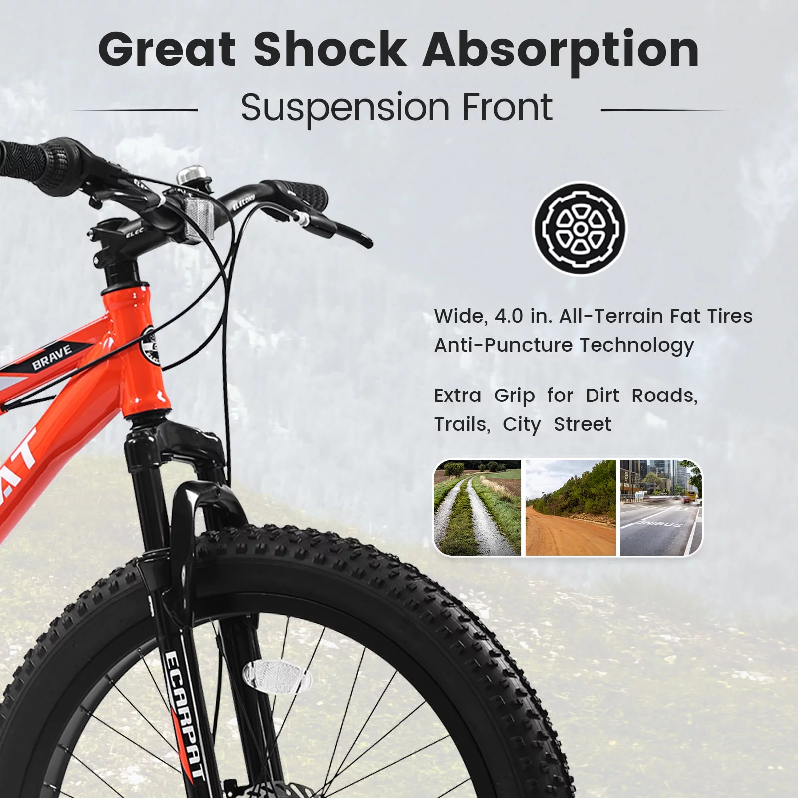 S24109 Elecony 24 Inch Fat Tire Bike Adult/Youth Full Shimano 7 Speeds Mountain Bike, Dual Disc Brake, High-Carbon Steel Frame, Front Suspension