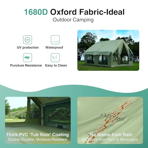 2025 Upgraded Waterproof Inflatable Camping Tent, Large Blow-Up Air Tent, No Assembly Needed Luxury Glamping House, Oxford Fabric