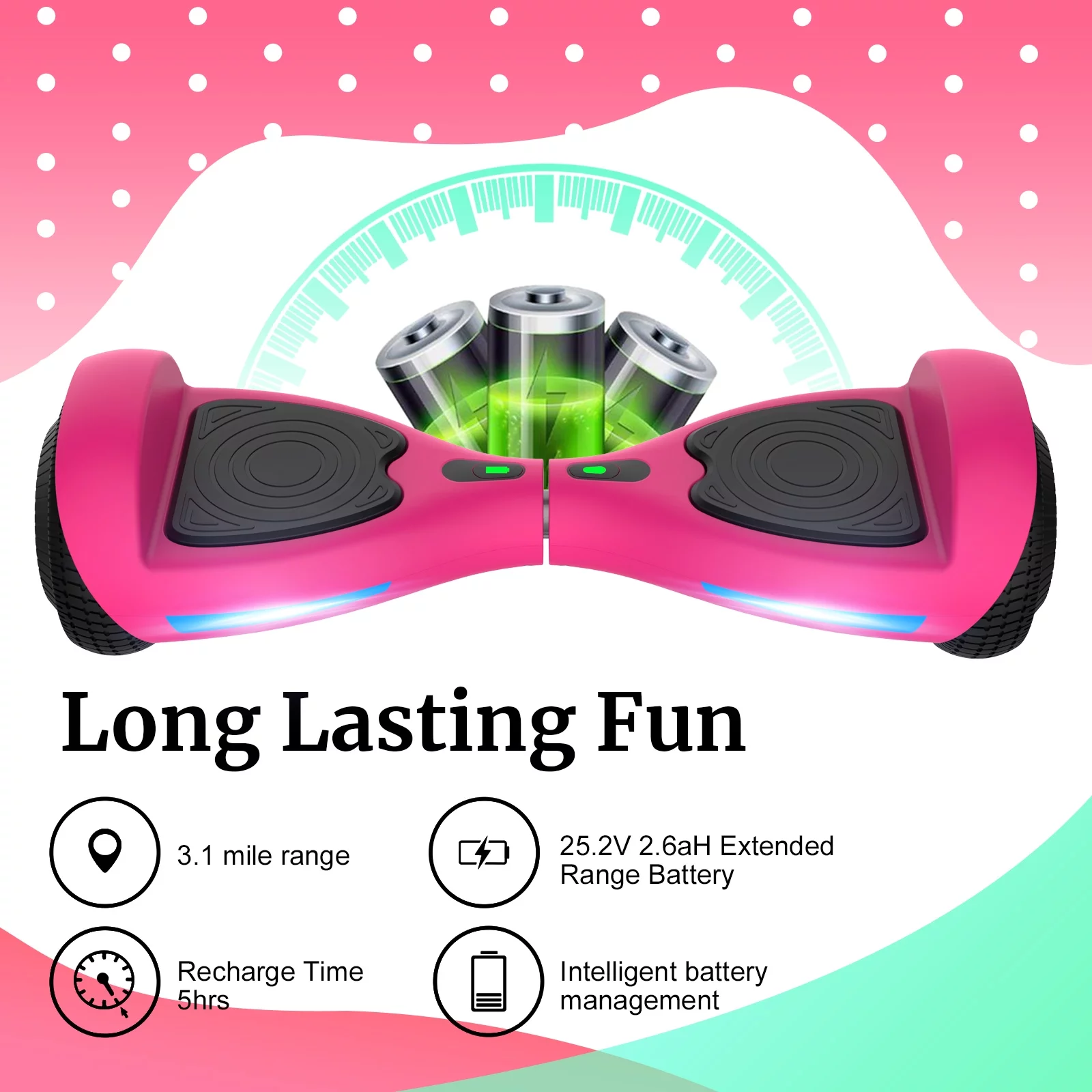GOTRAX FX3 Hoverboard for Kids Adults 200W Motor 6.5" LED Wheels 6.2mph Top Speed, Pink