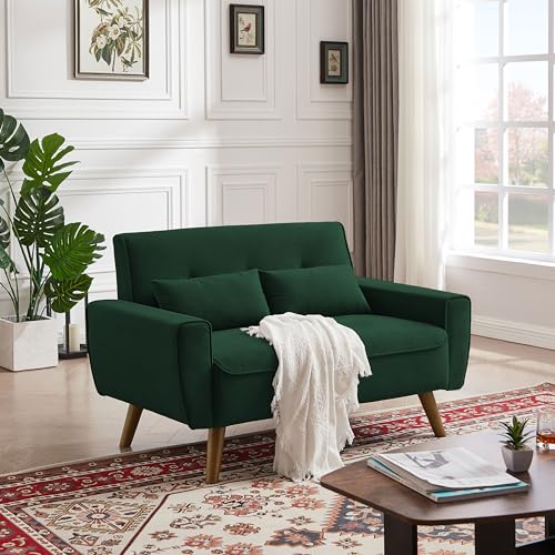 48.8" Small Loveseat Sofa, Mid Century Modern Love Seat Couch with Back Cushions and Wood Legs, 2 Seater Couches for Living Room, Bedroom