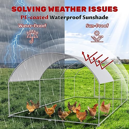 Chicken Coop Large Metal Chicken Run for 6/10 Chickens Poultry Cage with Waterproof Cover for Duck Walk-in Chicken Pen for Yard