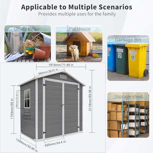 6x4 FT Outdoor Storage Resin Shed with Floor,Waterproof Plastic Garden Bike Shed with Lockable Door, Sloped Roof, Vents & Windows