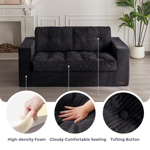 MAXYOYO 3 Seater Couch for Living Room, Boneless Couch with Tufted Cushion & Backrest, Upholstered Floor Sofa with Armrests, Sofa in A Box