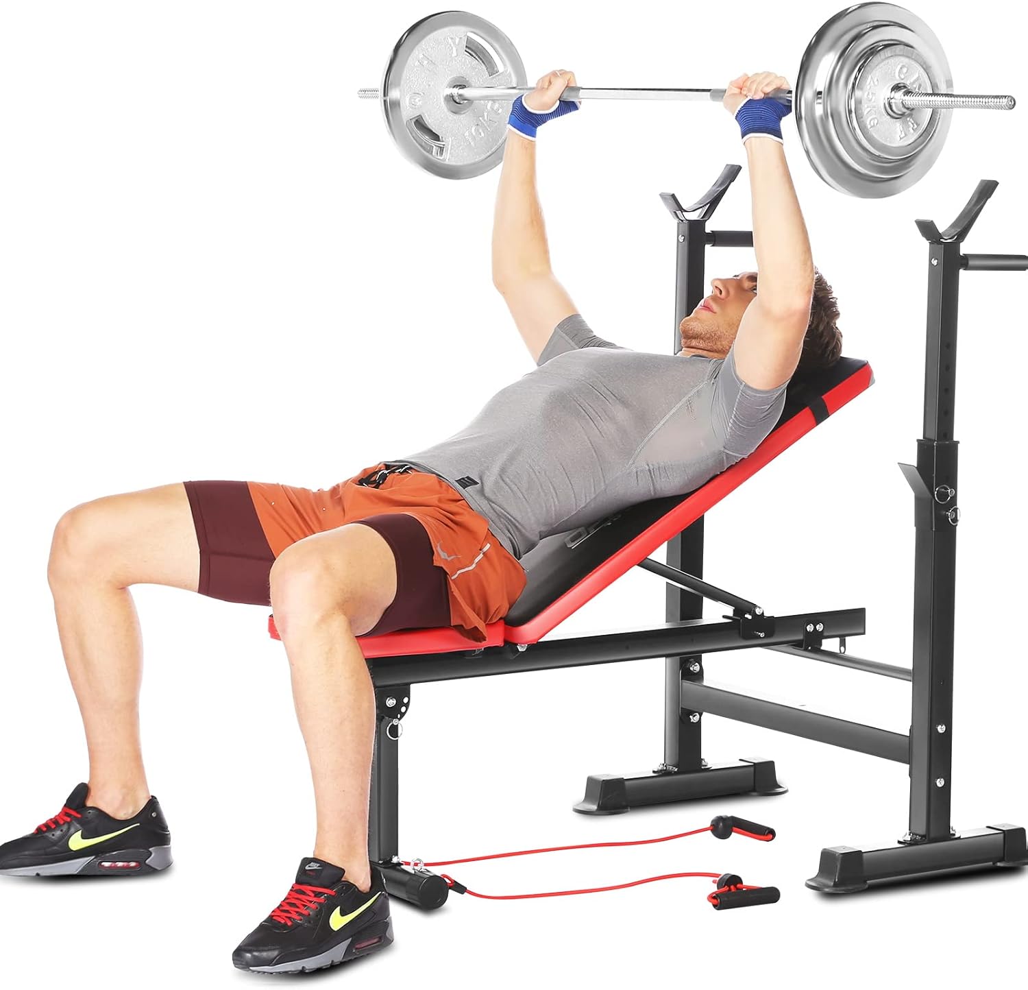 Adjustable Folding Weight Bench Strength Training Bench for Full Body Workout Fitness Barbell Rack and Weight Bench for Home Gym
