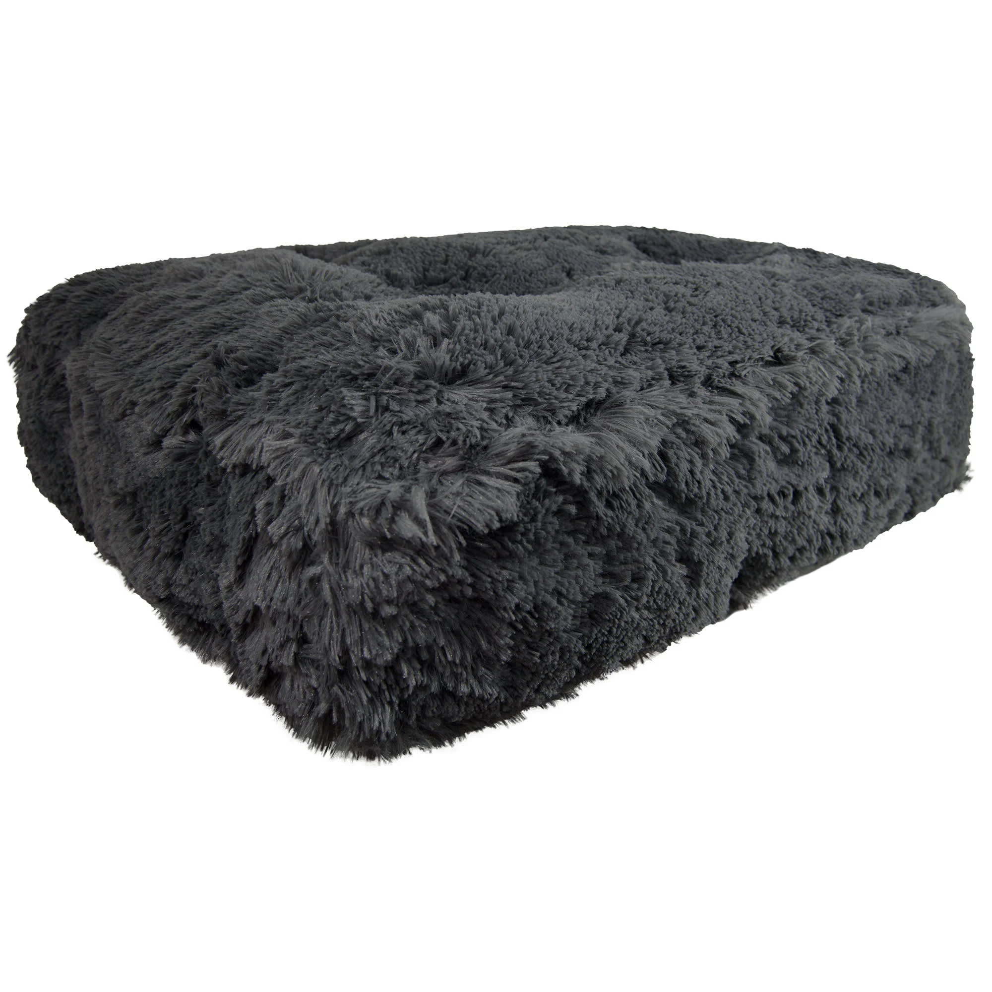 Bessie and Barnie Wolfhound Grey Luxury Shag Extra Plush Faux Fur Rectangle Pet/Dog Bed, Size: Large - 46 inch x 35 inch
