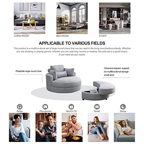51.5-Inch Oversized Swivel Accent Barrel Chair with Storage Ottoman ,Button Decor and 4 Pillows