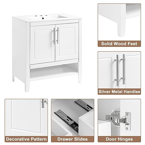 P PURLOVE 30" Bathroom Vanity with Sink,Modern Bathroom Combo Set,Bathroom Vanity Cabinet 30 inch with Door and Drawers