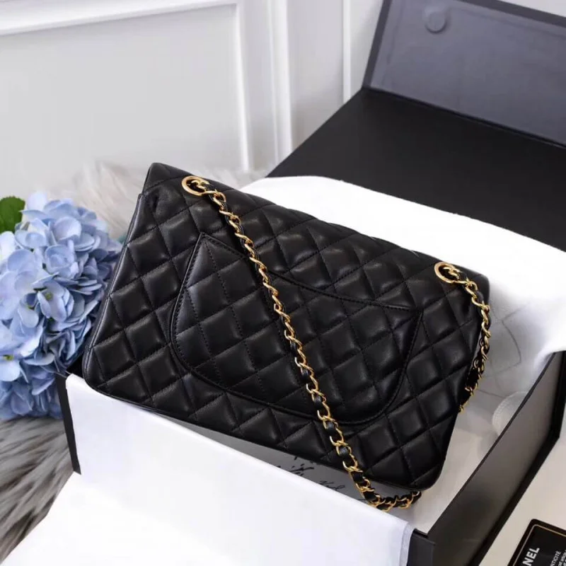 Chanel 1112 Black Medium Size 2.55 Lambskin Leather Flap Bag