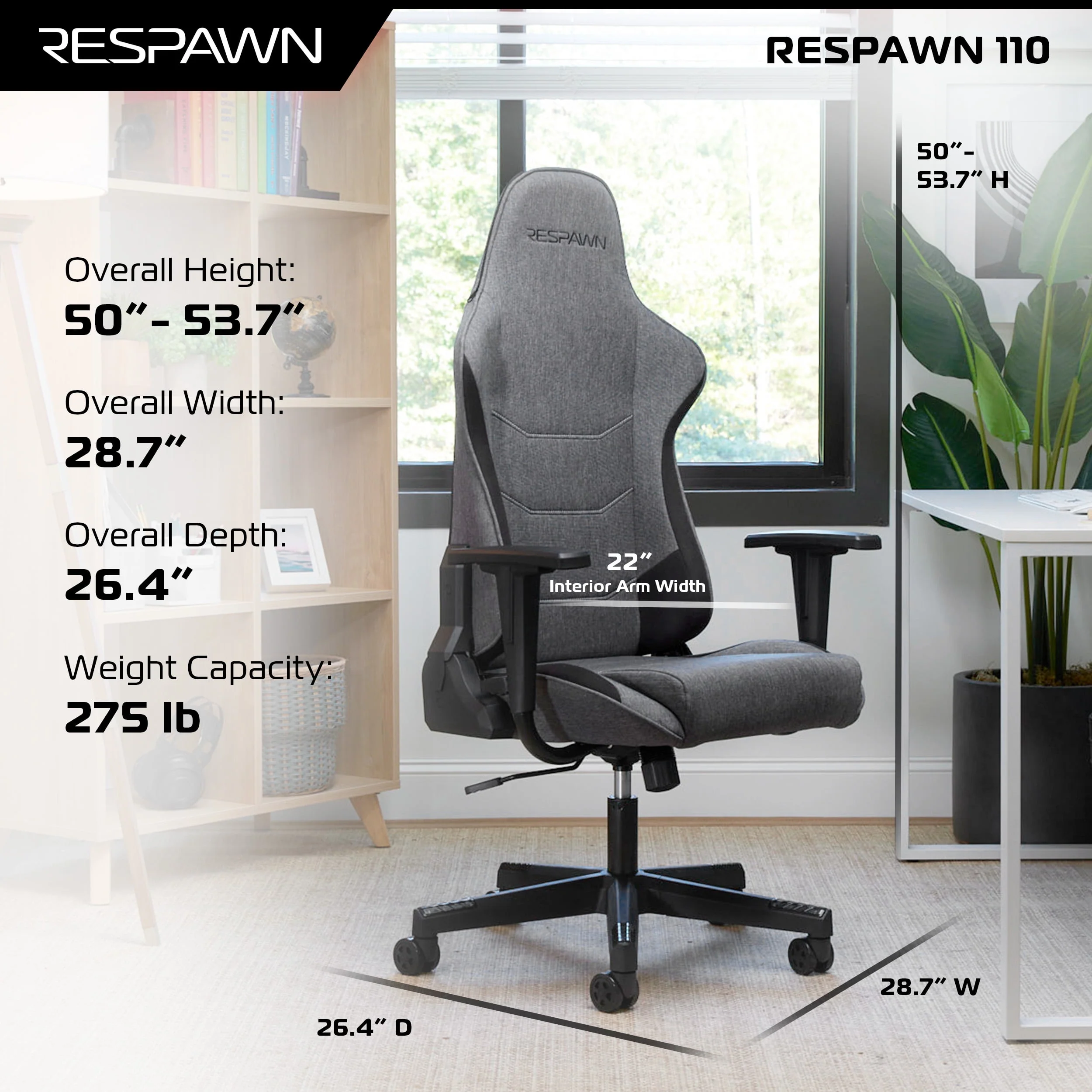 RESPAWN 110 Ergonomic PVC Gaming Chair-Racing Style High Back Office Chair -Integrated Headrest, Recline with Adjustable Tilt Tension & Angle Lock