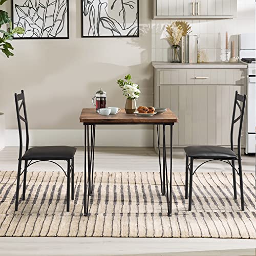 VECELO Kitchen Dining Room Table Set with 2 Chairs for Small Space, Apartment,Metal Steel Frame