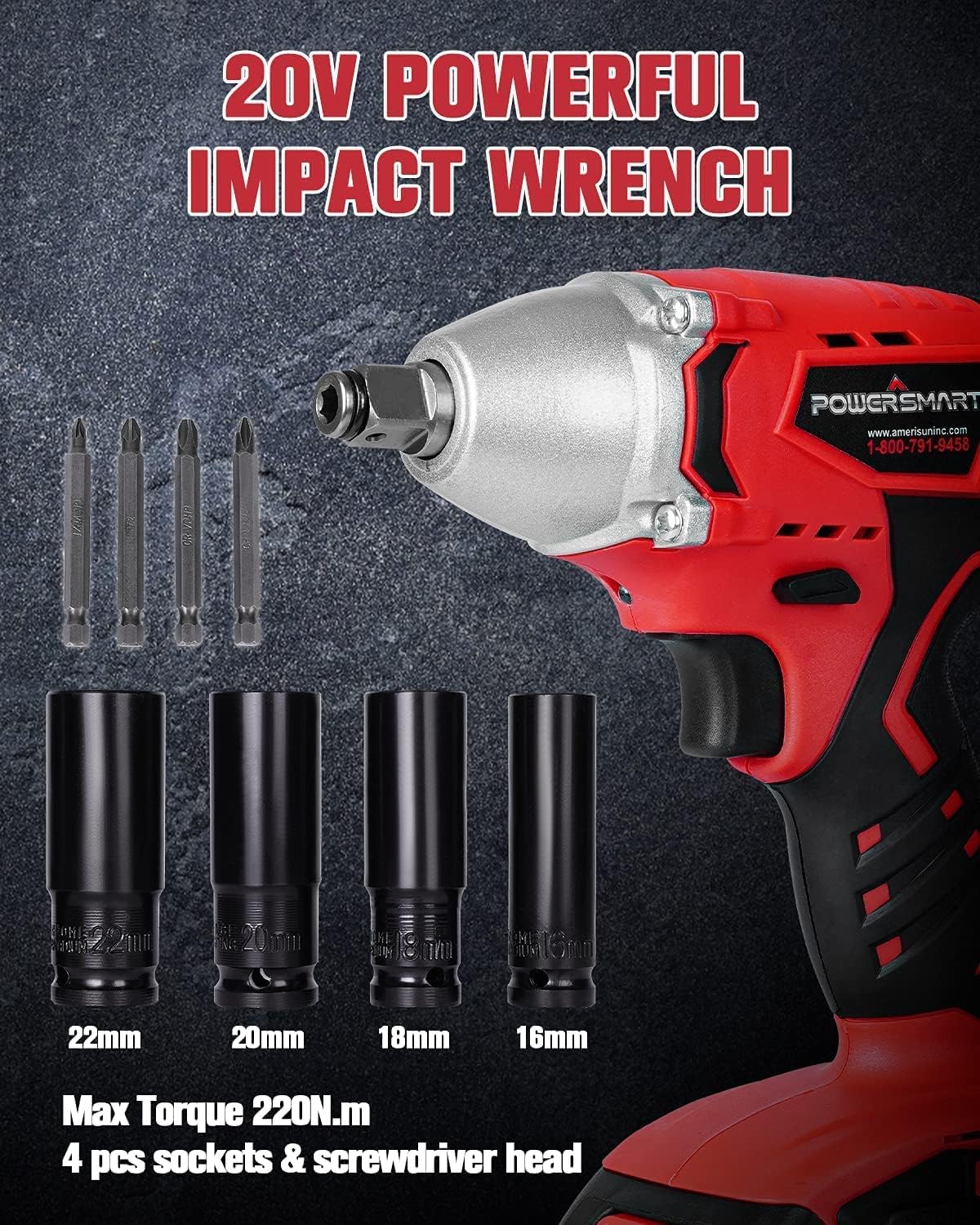 PowerSmart Cordless Impact Wrench Compact - Impact Drill Driver Wrench 3-in-1, 20V Battery and Fast Charger, PS76142A Pack of 2