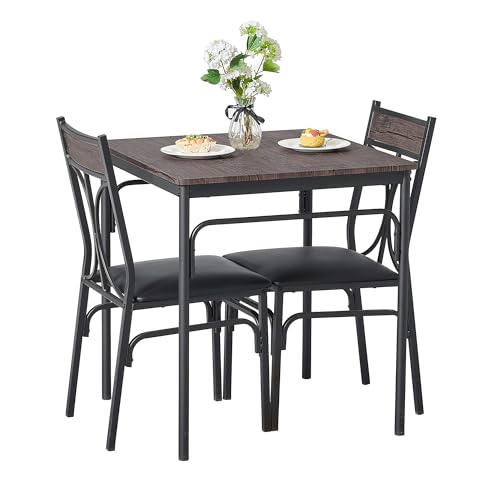 VECELO Kitchen Dining Room Table Set with 2 Chairs for Small Space, Apartment,Metal Steel Frame