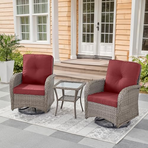 Patio Wicker Chairs Swivel Rocker - Outdoor Swivel Rocking Chairs Set of 2 with Rattan Side Table