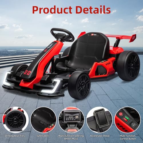24V Electric Go Kart for Kids，Powerful Drift Kart with 2 * 150W Motors, Adjustable Seat