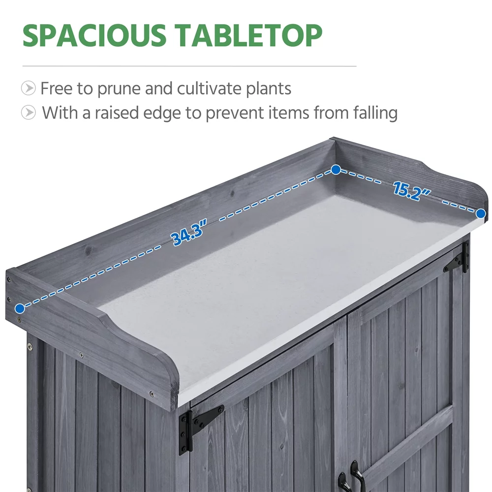 SmileMart Wooden Garden Potting Bench Table with Cabinet for Outdoor, Gray