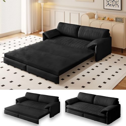 70.1" Futon Sofa Bed Queen Size, Pull Out Bed, 3-in-1 Convertible Sleeper Sofa with 2 Soft Pillows, Modern Velvet Futon Couch for Living Room