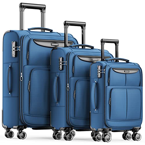 SHOWKOO Luggage Sets 3 Piece Softside Expandable Lightweight Durable Suitcase Sets Double Spinner Wheels TSA Lock Armygreen (20in/24in/28in)