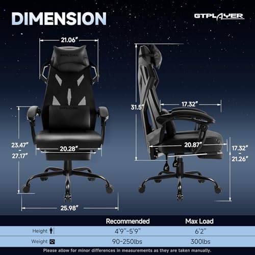 GTPLAYER Gaming Chair, Computer Chair with Mesh Back, Ergonomic Office Chair with Footrest