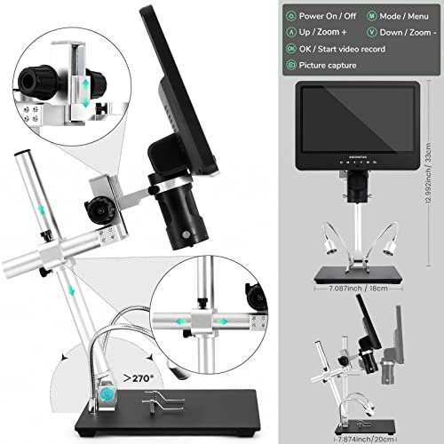Andonstar AD249S-M 10.1 Inch HDMI Digital Microscope 2000x for Adults, 3 Lens 2160P UHD Video Record, Soldering Microscope for Electronics Repair