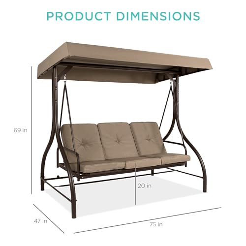 Best Choice Products 3-Seat Outdoor Large Converting Canopy Swing Glider, Patio Hammock Lounge Chair for Porch, Backyard w/Flatbed, Adjustable Shade