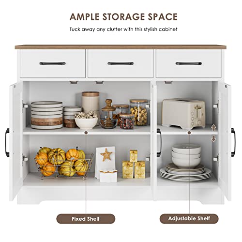 HOSTACK Modern Farmhouse Sideboard Buffet Cabinet, Barn Doors Buffet Storage Cabinet with Drawers and Shelves