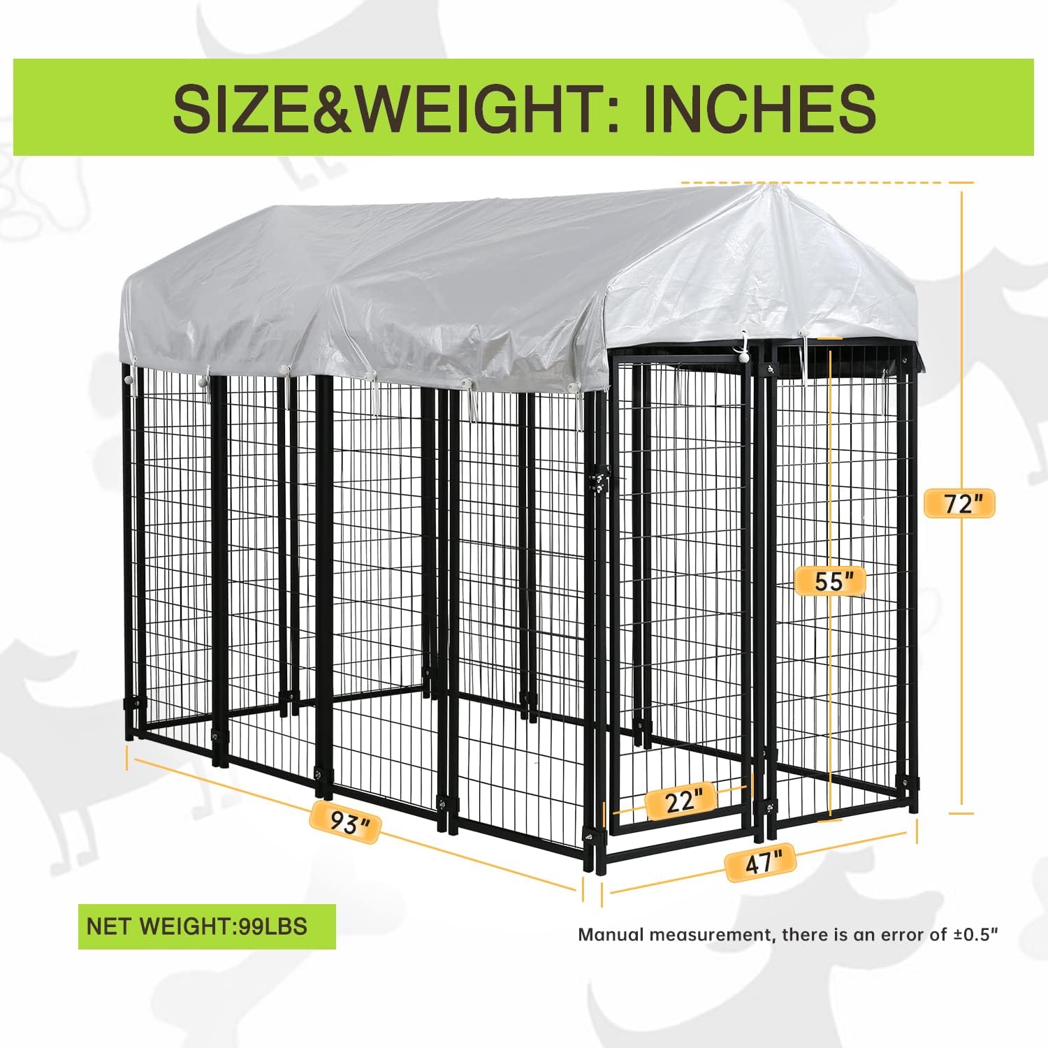 Dog Kennel Outdoor for Large Dog Heavy Duty Dog Fence Cage 8 X 4 X 6ft Metal Welded Wire Dog Pen with UV-Resistant Waterproof Roof