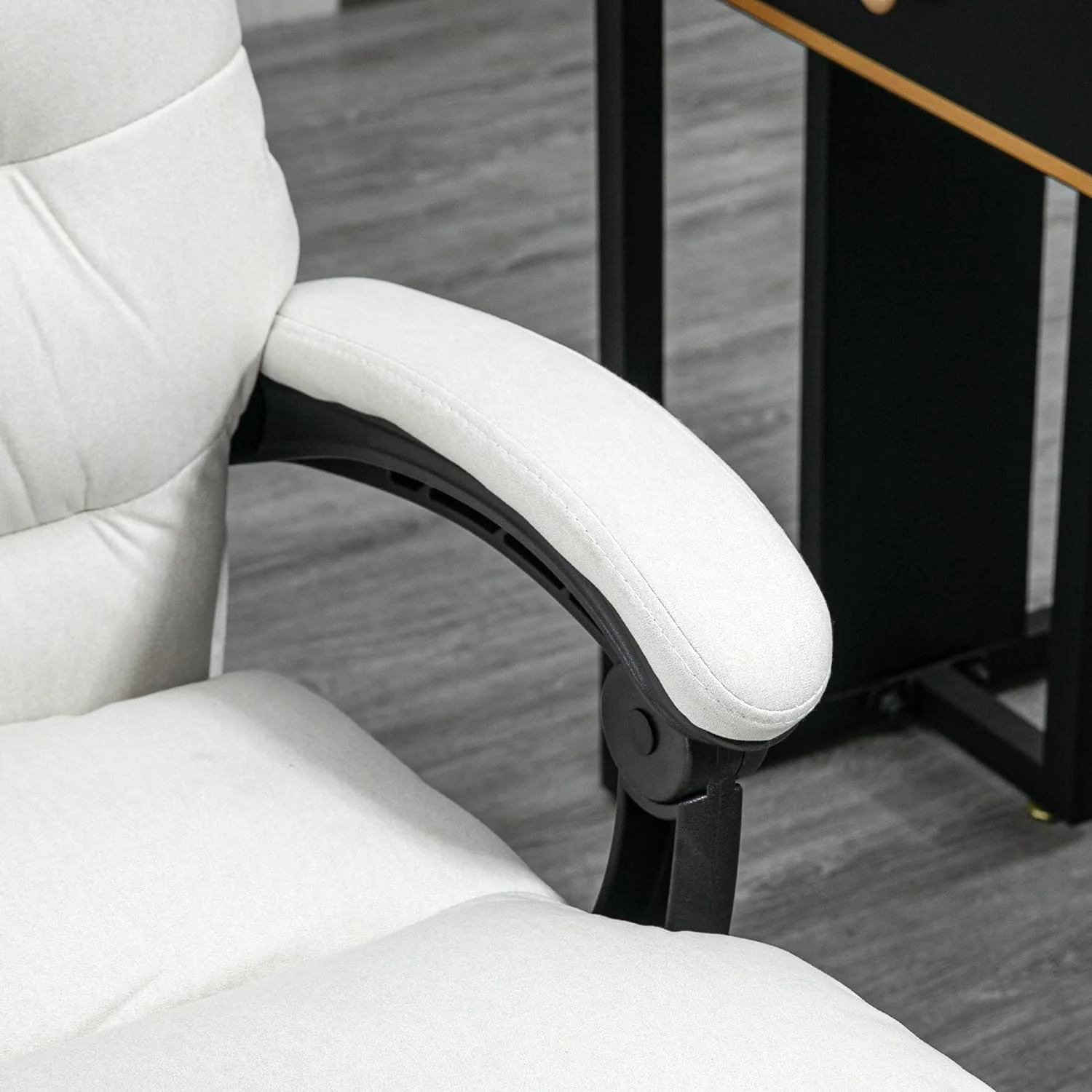 Microfibre Executive Massage Office Chair, Computer Desk Chair, Heated Reclining Chair With Footrest, Double-Tier Padding, Swivel Wheels, Cream White