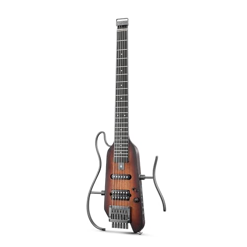 Donner HUSH-X Electric Guitar Kit - Featherlight Travel Guitar with Easy Assemble Stands, Great for Travel and Practice, Mahogany Solid Body, Gig Bag