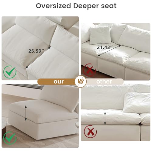 160.6" Cloud Couch Modular Sectional Sofa for Livingroom,Oversized Convertible Sofa with Storage Ottomans,6 Seat Wide Couches