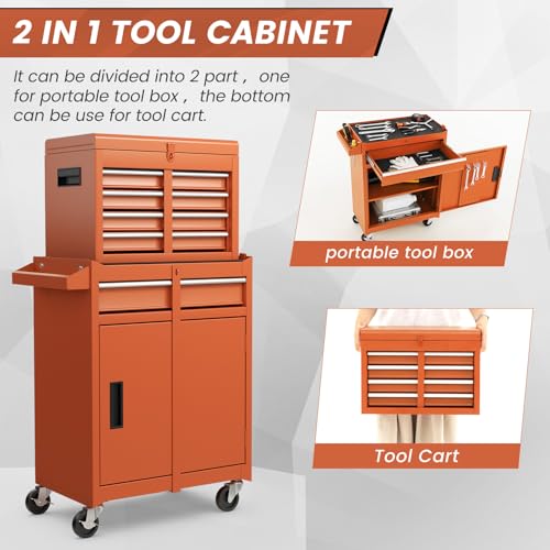 Goplus Rolling Tool Chest, 5-Drawer Tool Box Organizer w/Lockable Wheels & Sliding Drawers & Detachable Top & Adjustable Shelf
