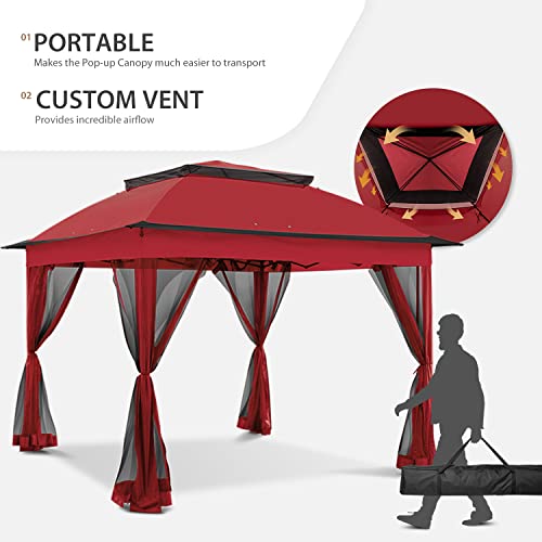 COOS BAY 11x11 Pop Up Instant Gazebo Tent with Mosquito Netting Outdoor Canopy Shelter with 121 Square Feet of Shade (Beige)