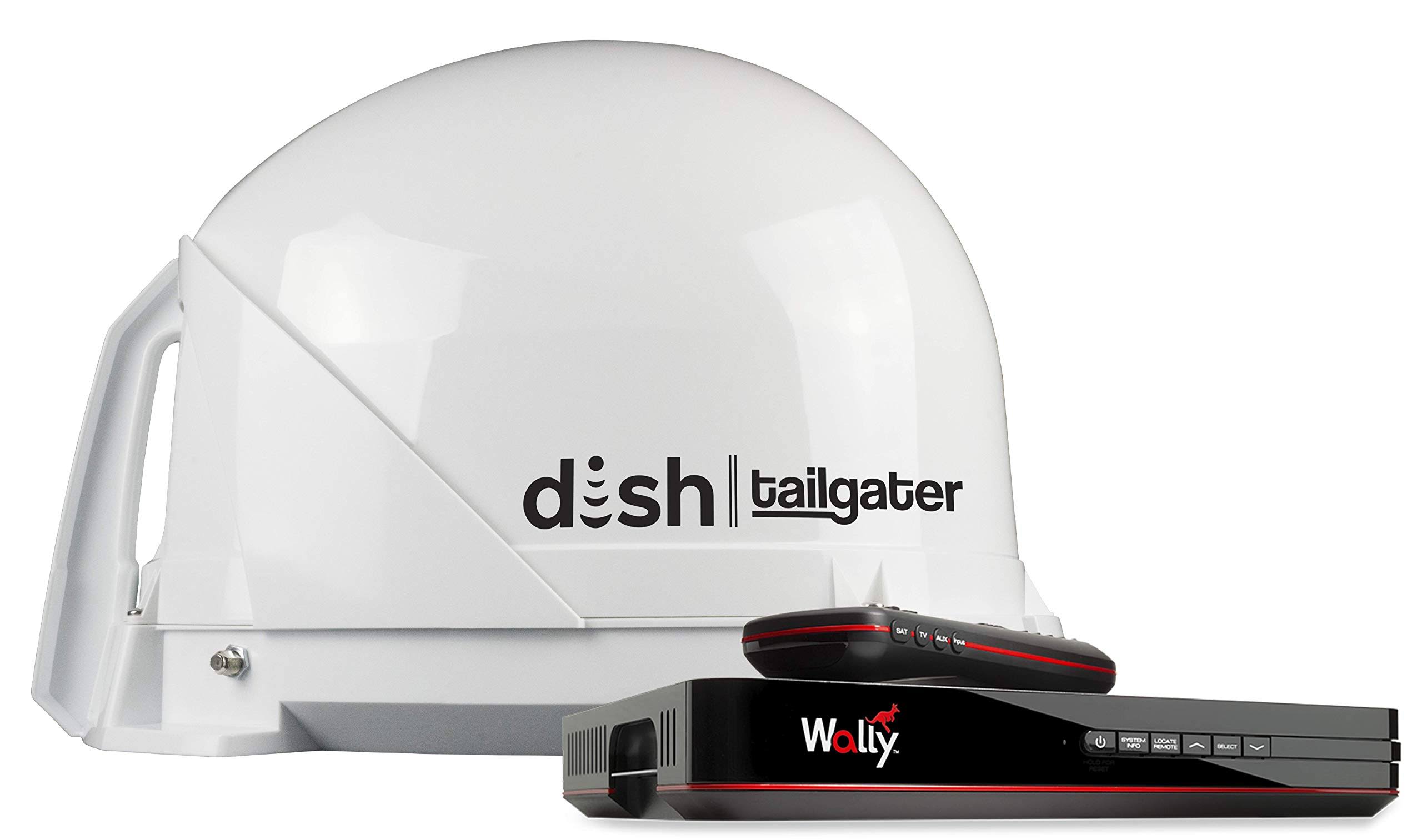 King Dt4450 Dish Tailgater Satellite TV Antenna Bundle W/Dish Wally HD Receiver u0026 Cables