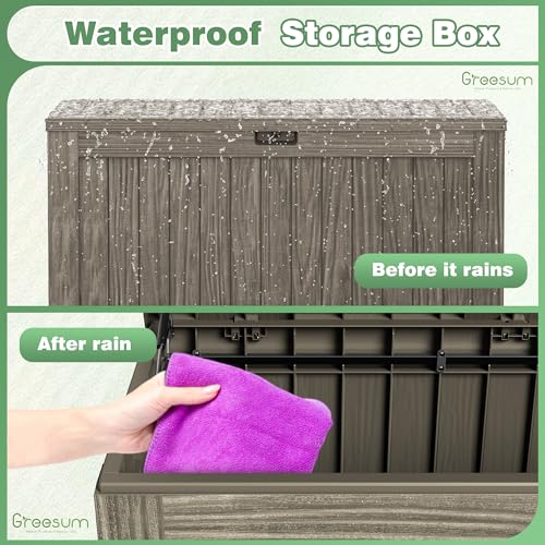 Greesum 120 Gallon Outdoor Storage Box with Lock - Large Resin Deck Box, Reinforced Lid for Garden, Patio, Lawn, Black