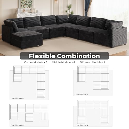 ovios 130.7" Modular Sectional Sofa Couch, U-Shaped Cloud Couches with 2 Ottomans Chaise