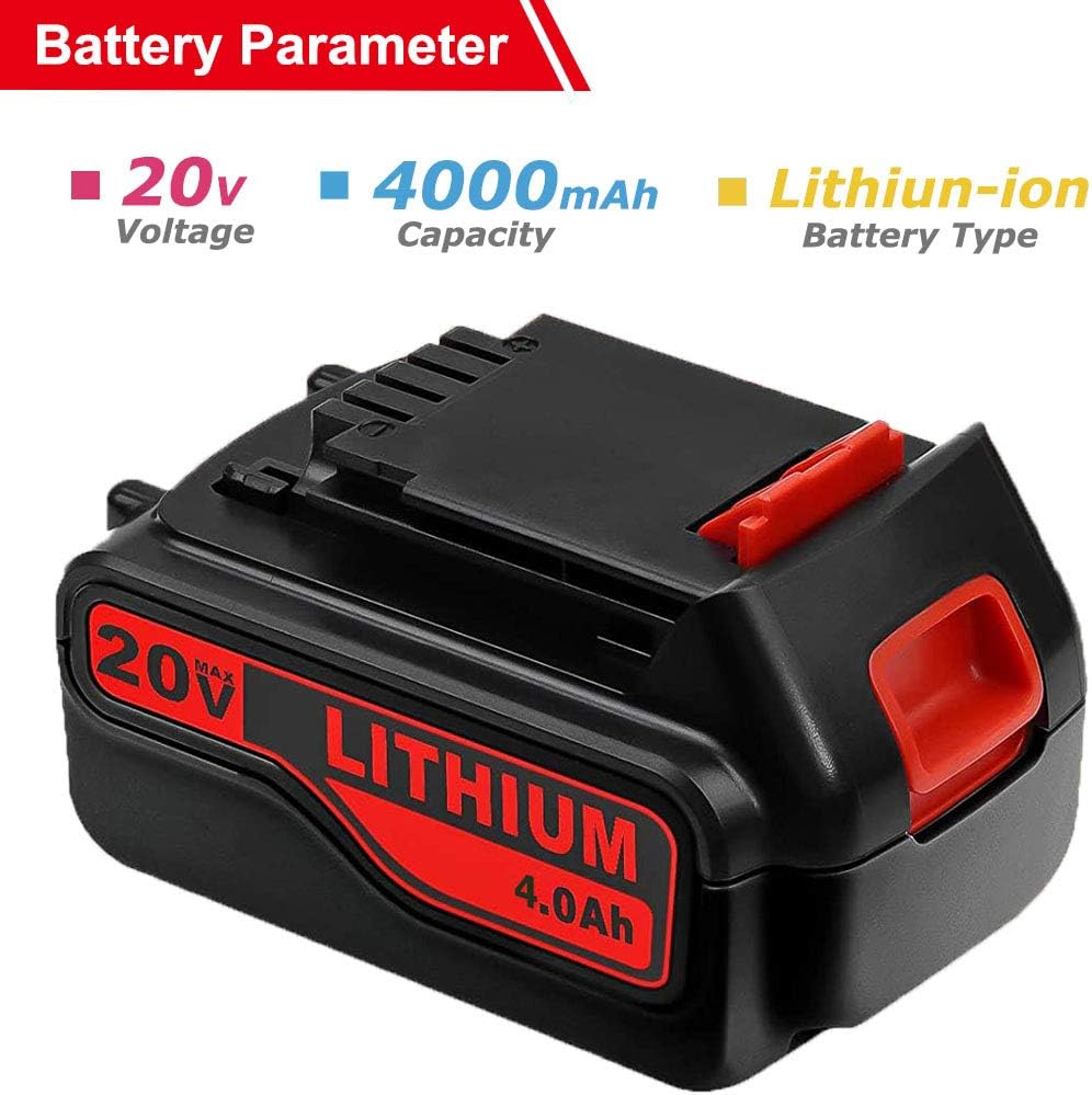 2 Pack 4.0Ah 20V LBXR20 Replacement Lithium Battery for Black and Decker 20Volt Max LBXR20 LB20 LBX20 LBXR2020 LBX4020 LB2X4020-OPE LBXR20-OPE Power