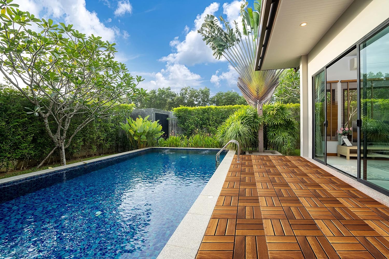 TAITIAT Solid Wood Interlocking Flooring Tiles (Pack of 10,12inx12in),Acacia Deck Tiles,Floor Tiles for Both Indoor and Outdoor Use