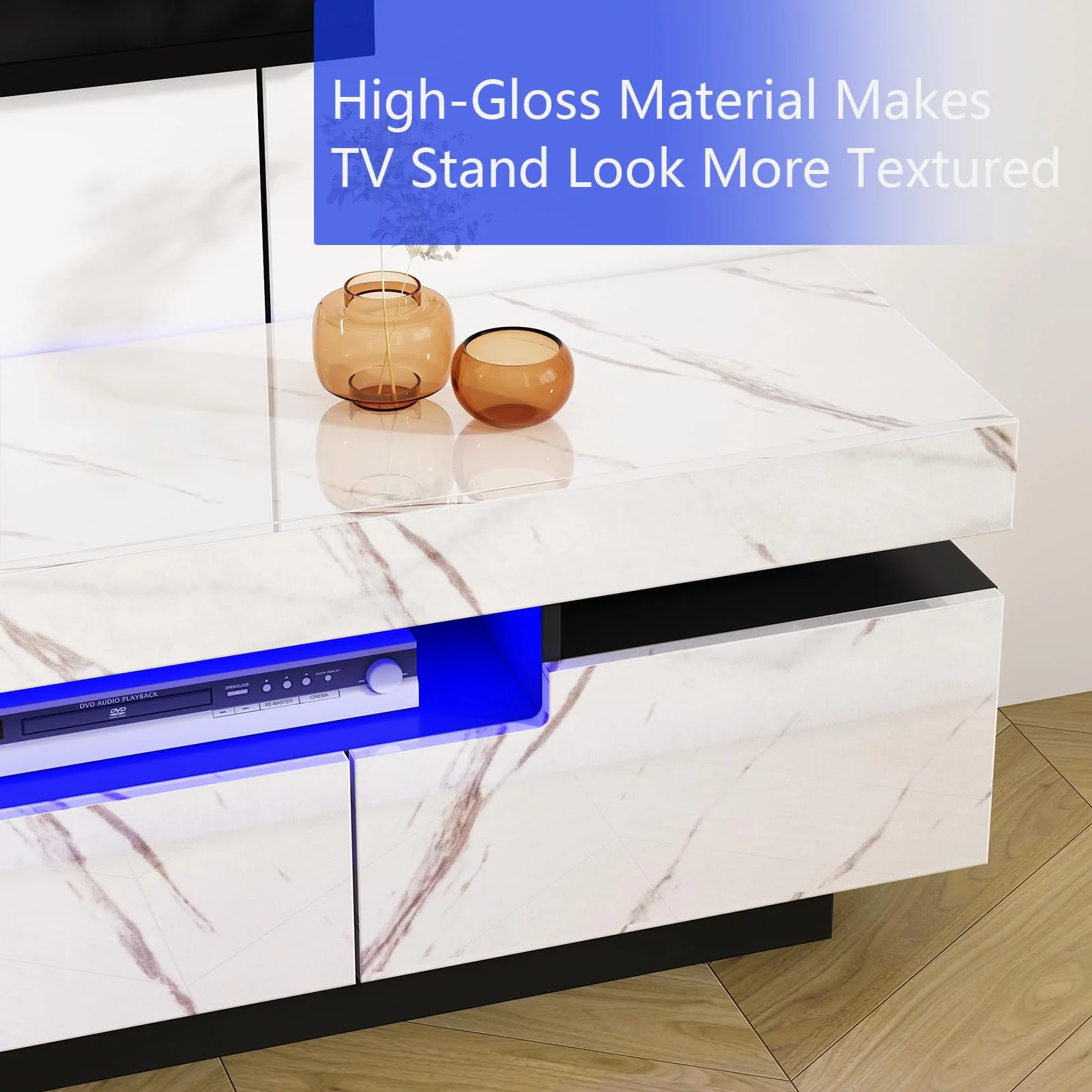 ChVans Led TV Stand for 85/80/75 inch TV, 70.9IN High Gloss Modern LED TV Stand with Storage, Entertainment Center with APP RGB Light