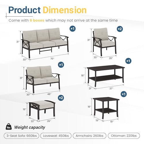 Wisteria Lane 5-Piece Outdoor Patio Furniture Set, Outdoor Metal Sectional Furniture with Cushions